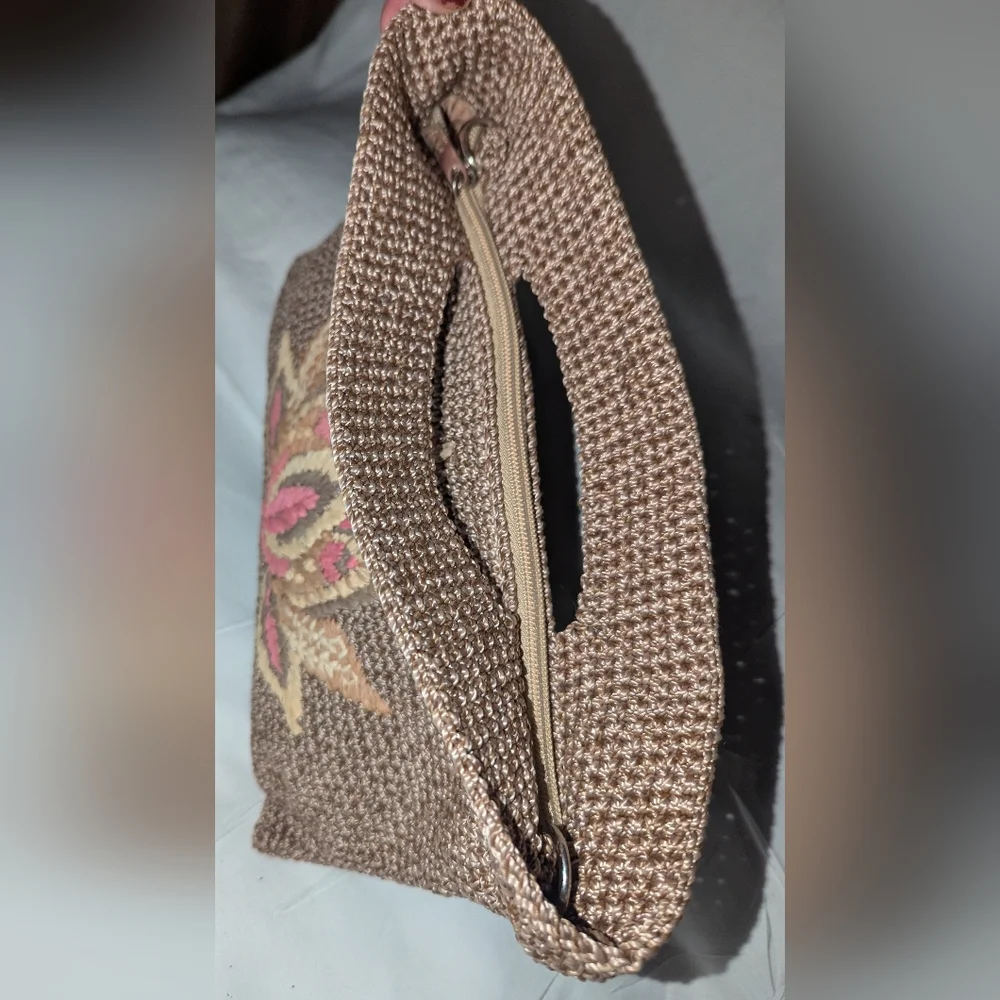 The Sak Linden Brown Hand Crochet Lotus Crossbodybag Clutch